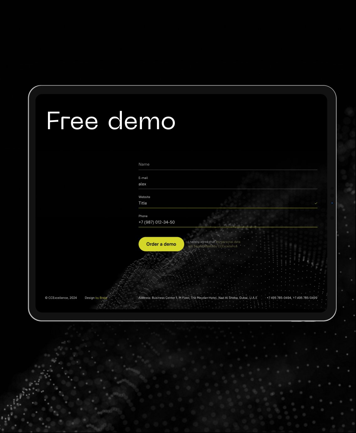 CC Excellence Free demo request form on a tablet