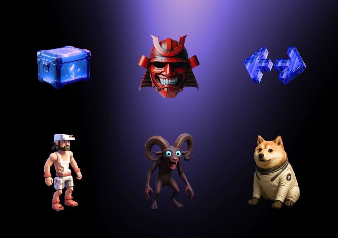 Collectable 3D items: chest, mask, characters