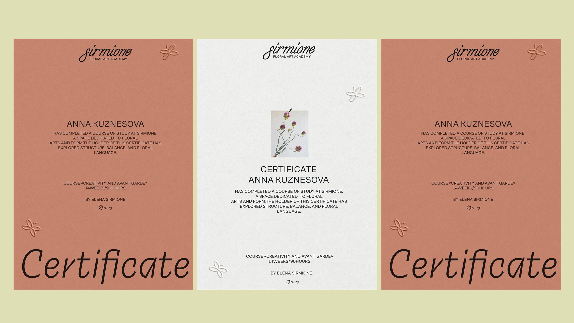Three Sirmione course completion certificates