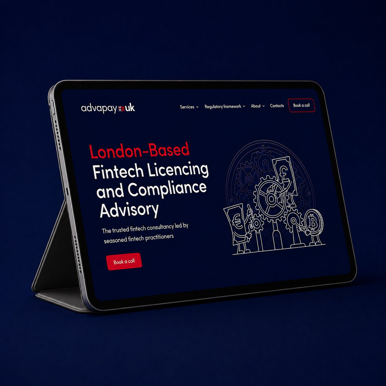 Advapay UK fintech website on a tablet