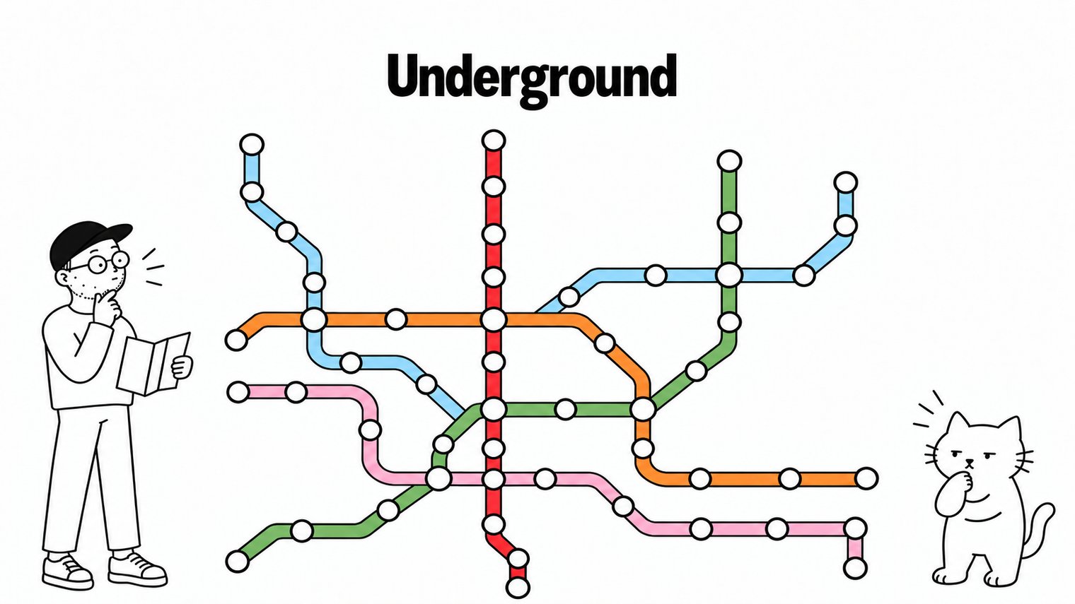 Man studying a tangled underground map