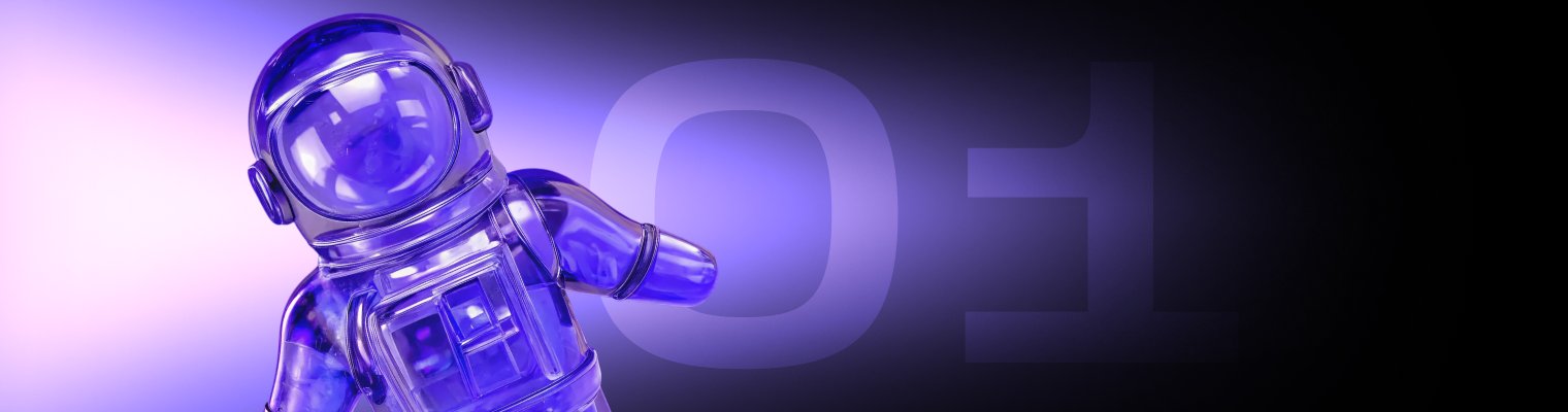 Glass astronaut figure beside the number 01