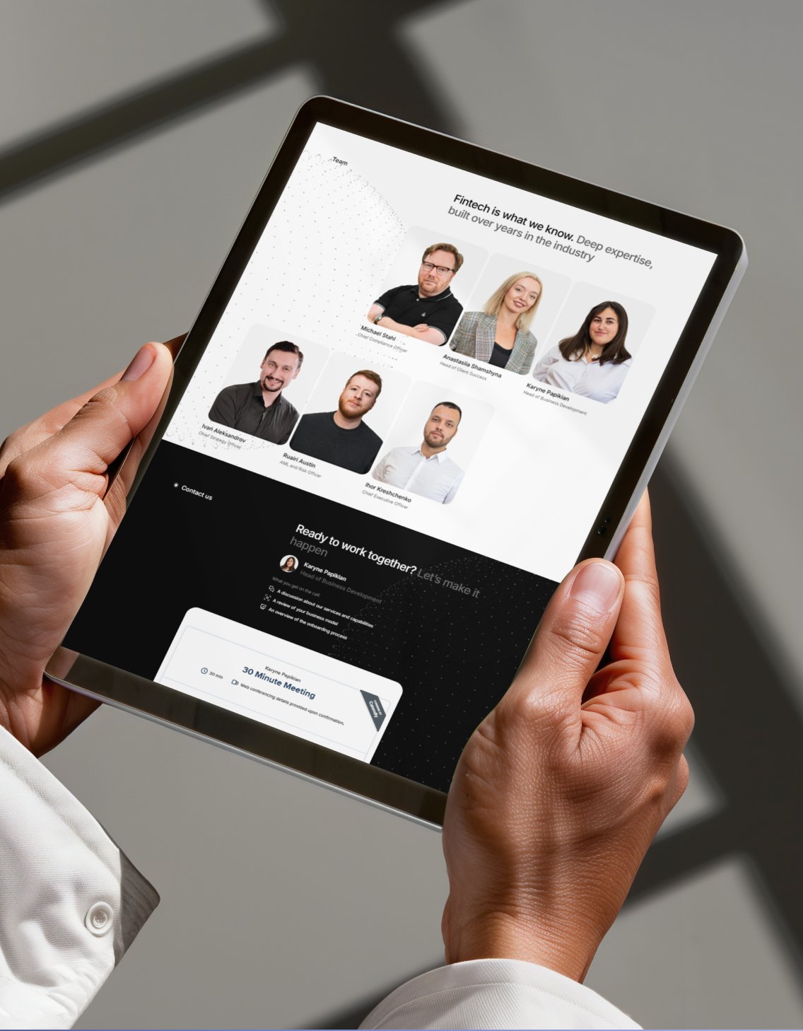 MSB Gate team and contact sections on a tablet