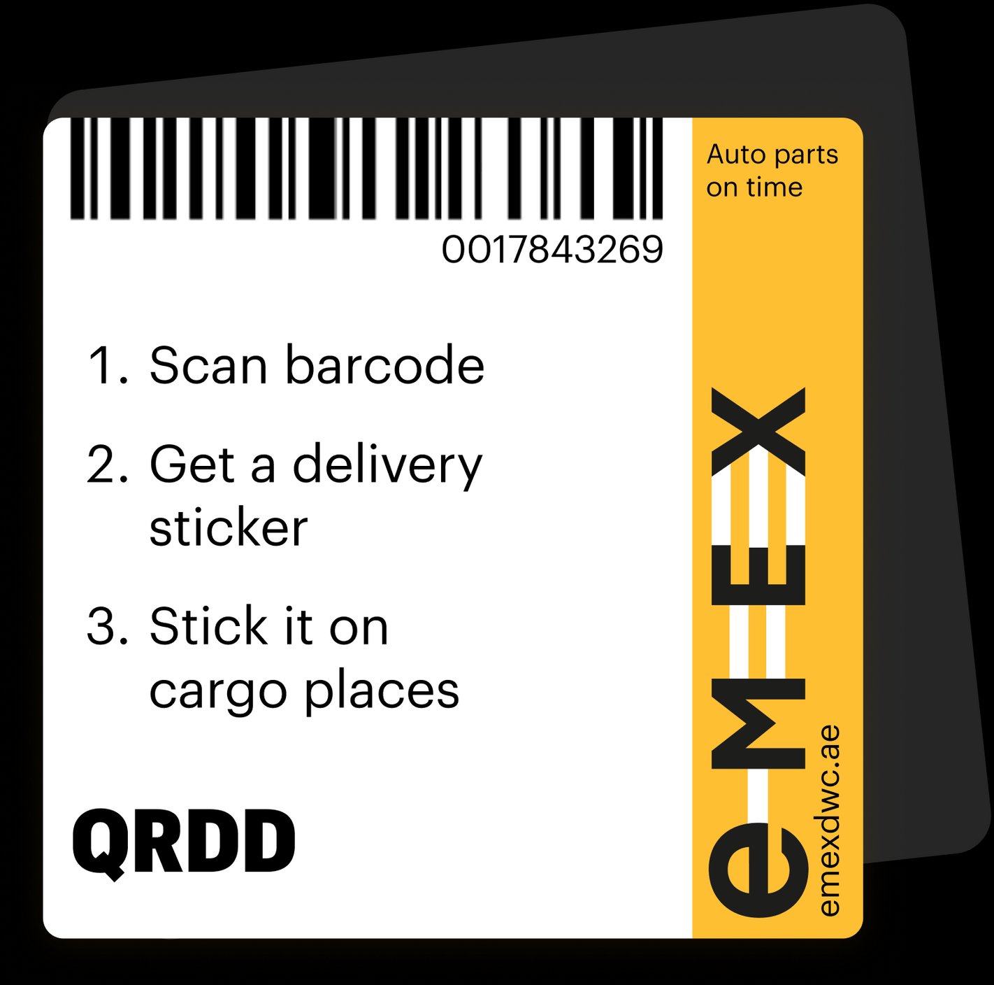 Emex supplier barcode card with check-in steps