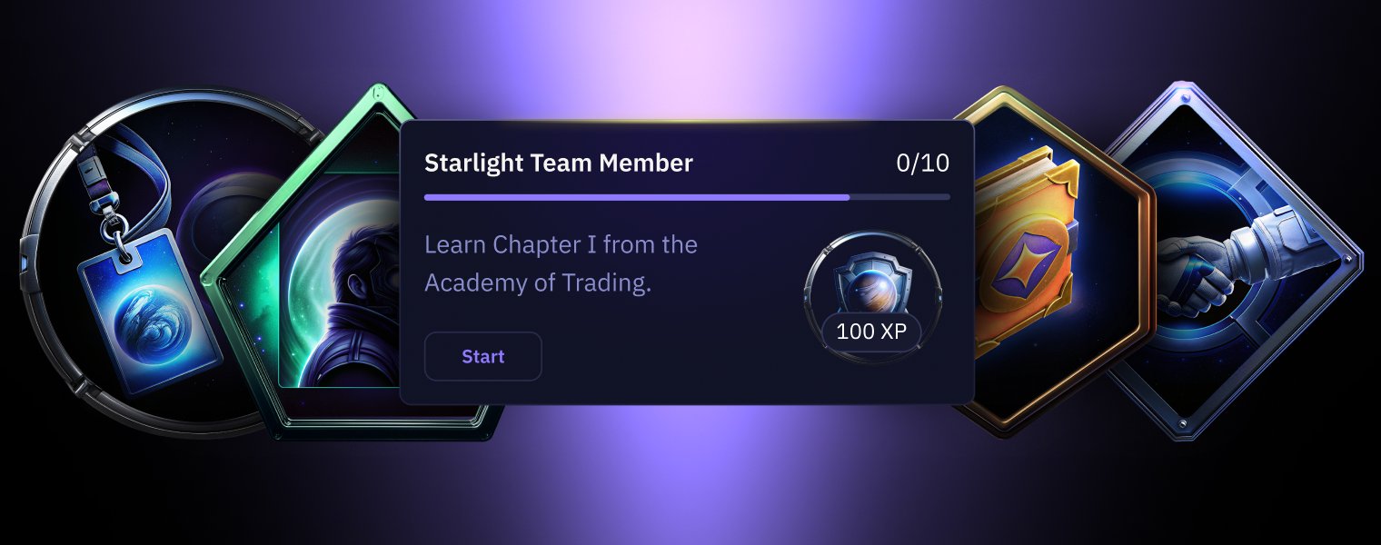 Starlight Team Member mission card with badges