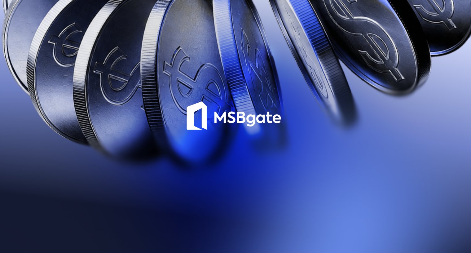 MSB Gate logo over silver dollar coins