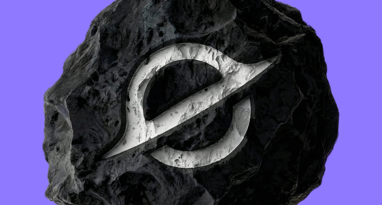 EVEDEX logo carved into a dark asteroid