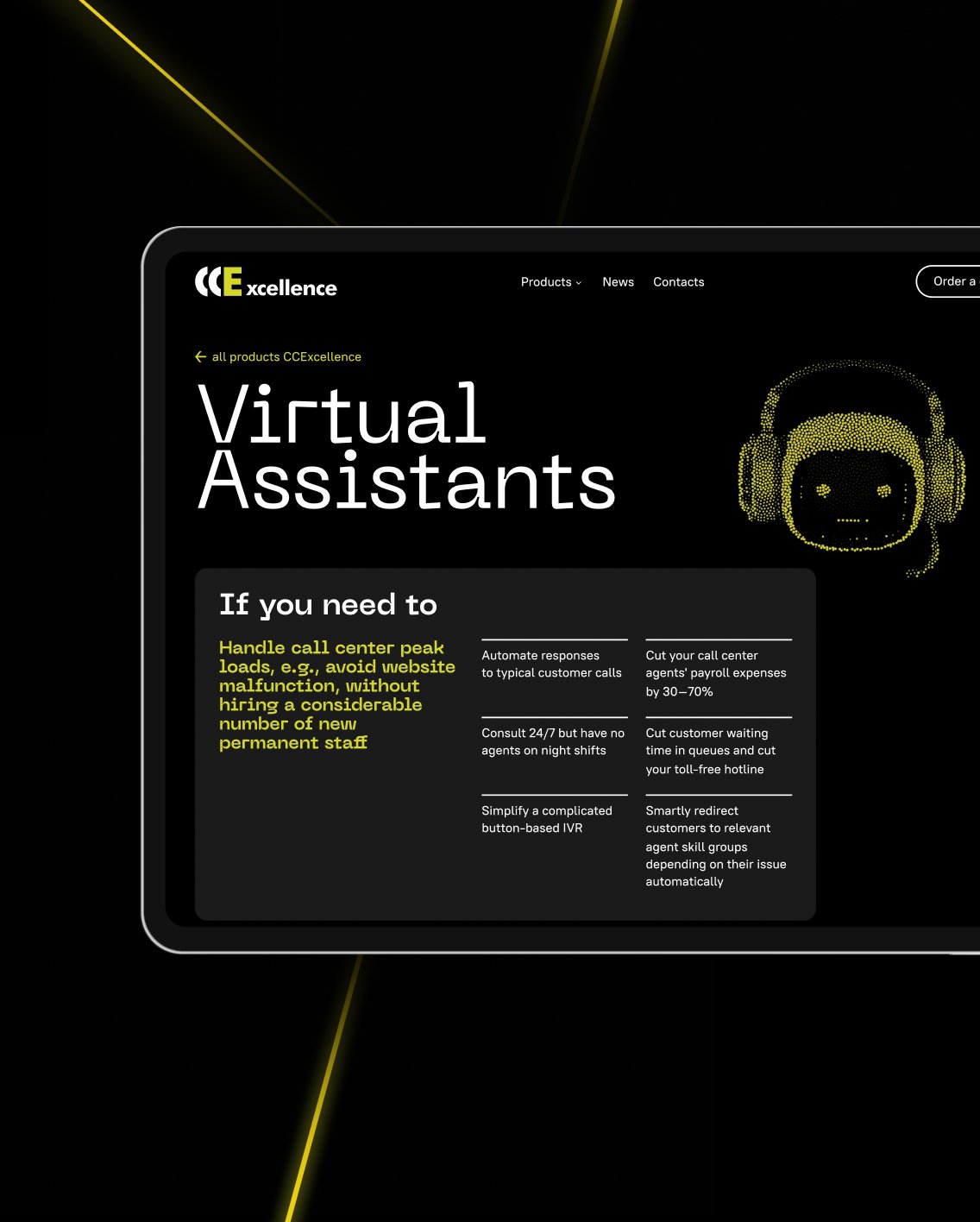 CC Excellence Virtual Assistants page on a tablet