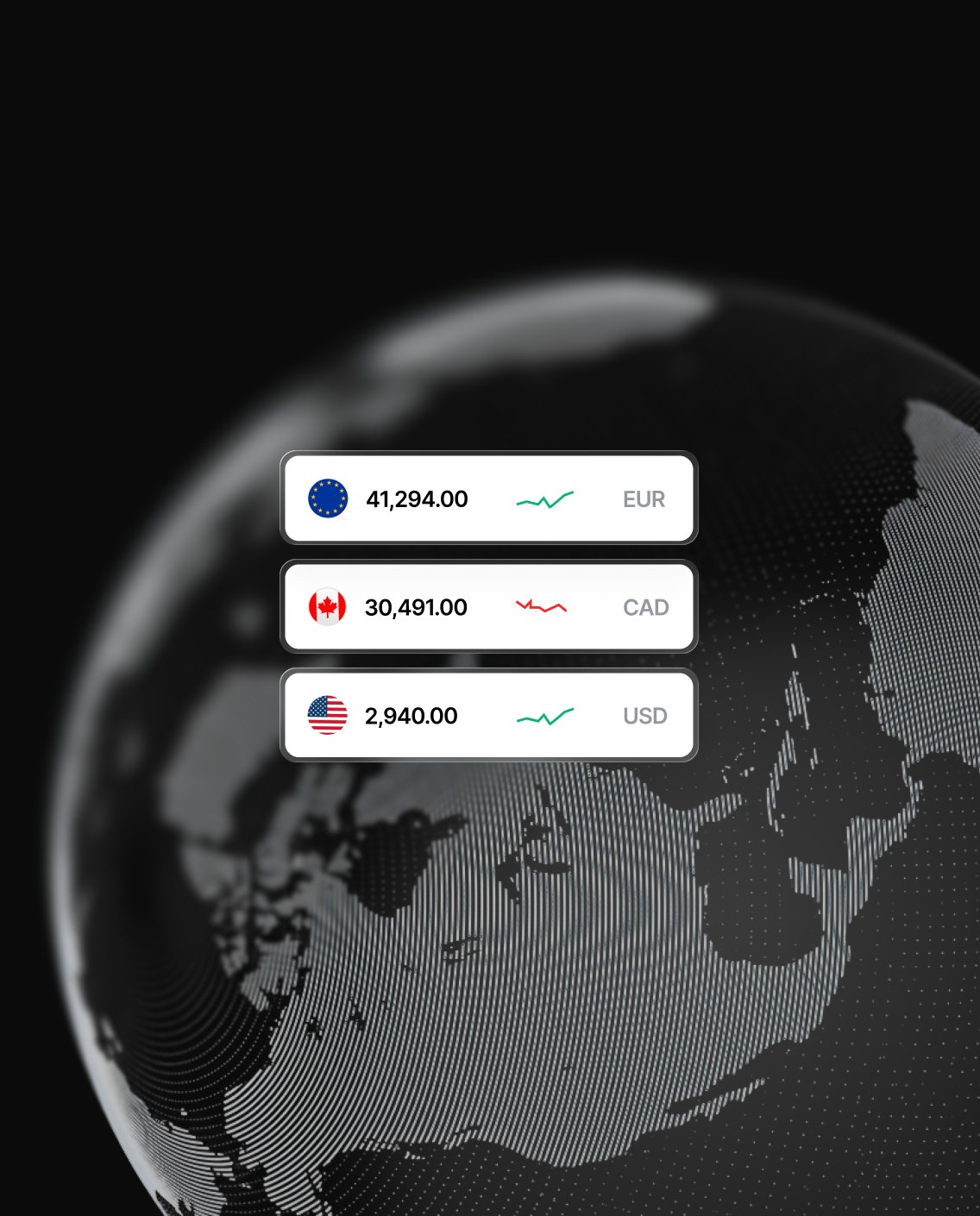 MSB Gate currency balance cards over a globe
