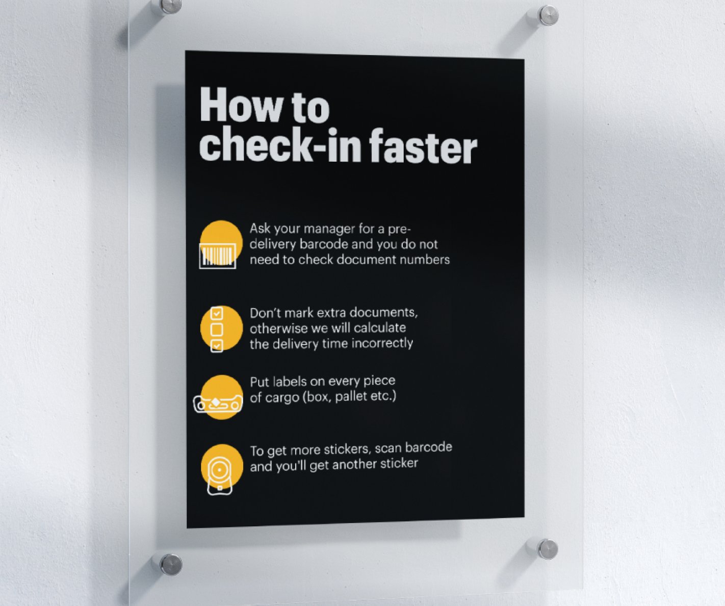 Wall sign with tips: How to check-in faster
